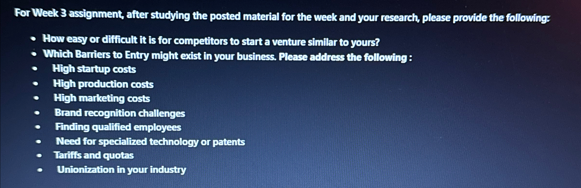  For Week 3 assignment, after studying the posted material for the