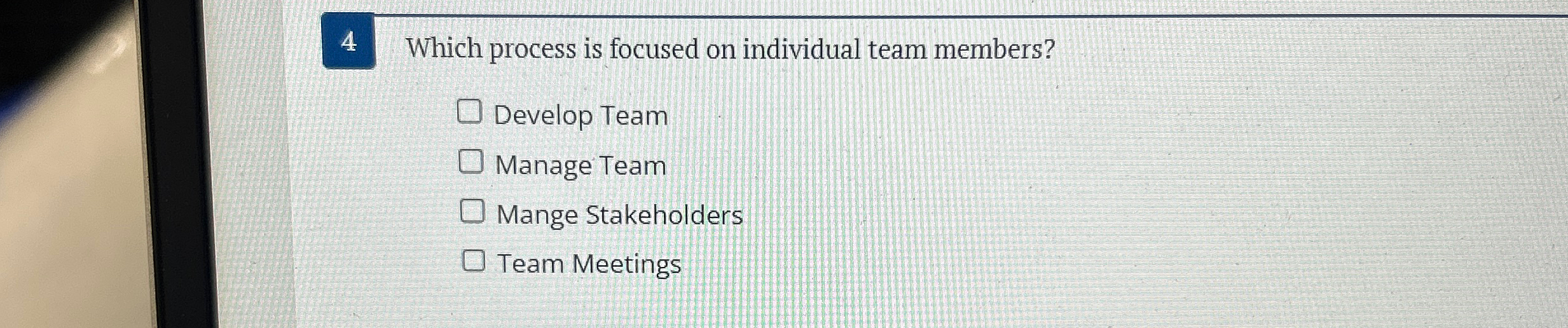  4 Which process is focused on individual team members? Develop Team