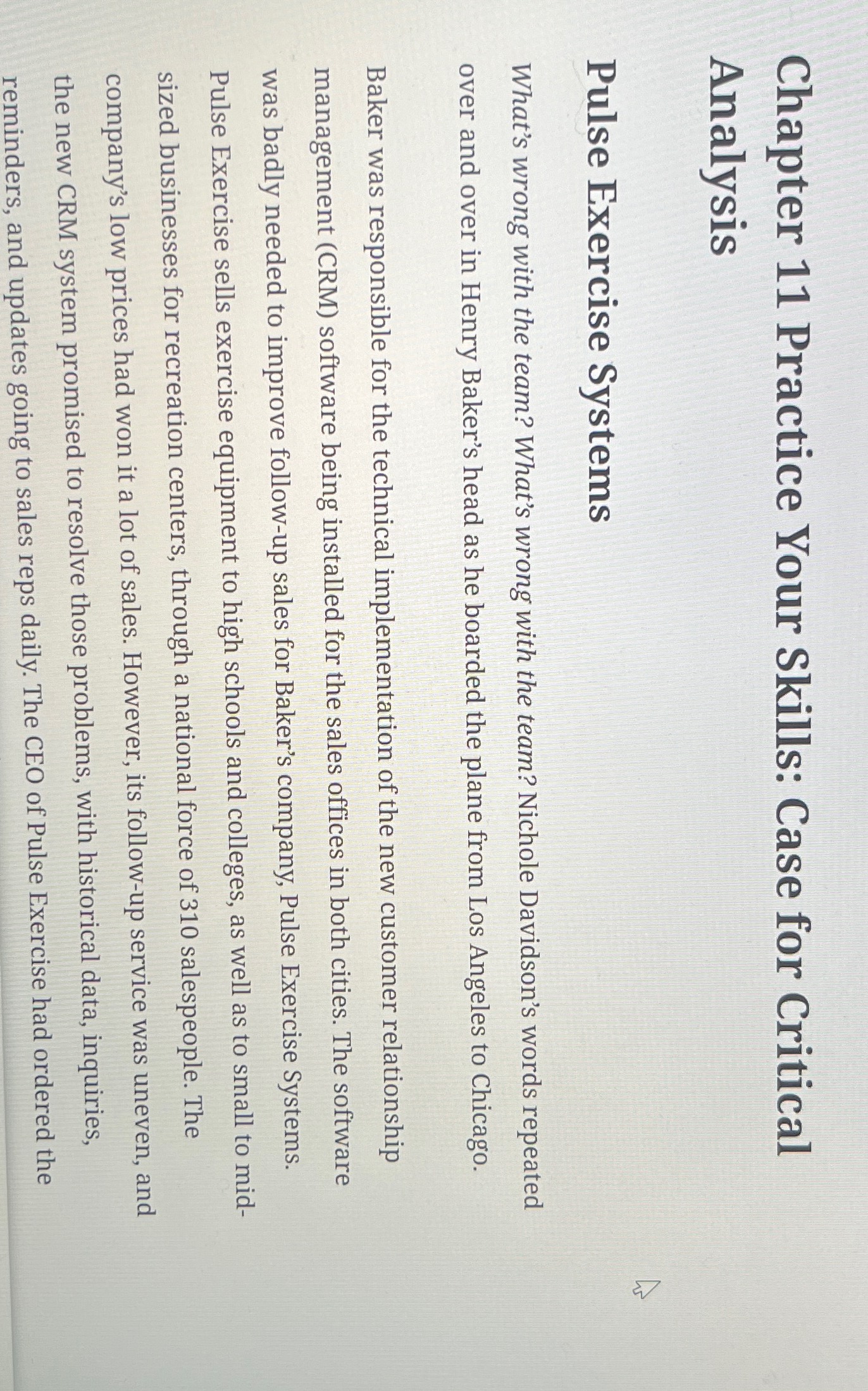  Chapter 11 Practice Your Skills: Case for Critical Analysis Pulse Exercise