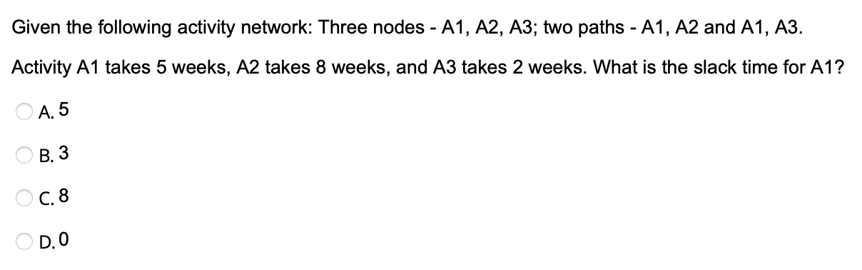  Given the following activity network: Three nodes - A1, A2, A3;