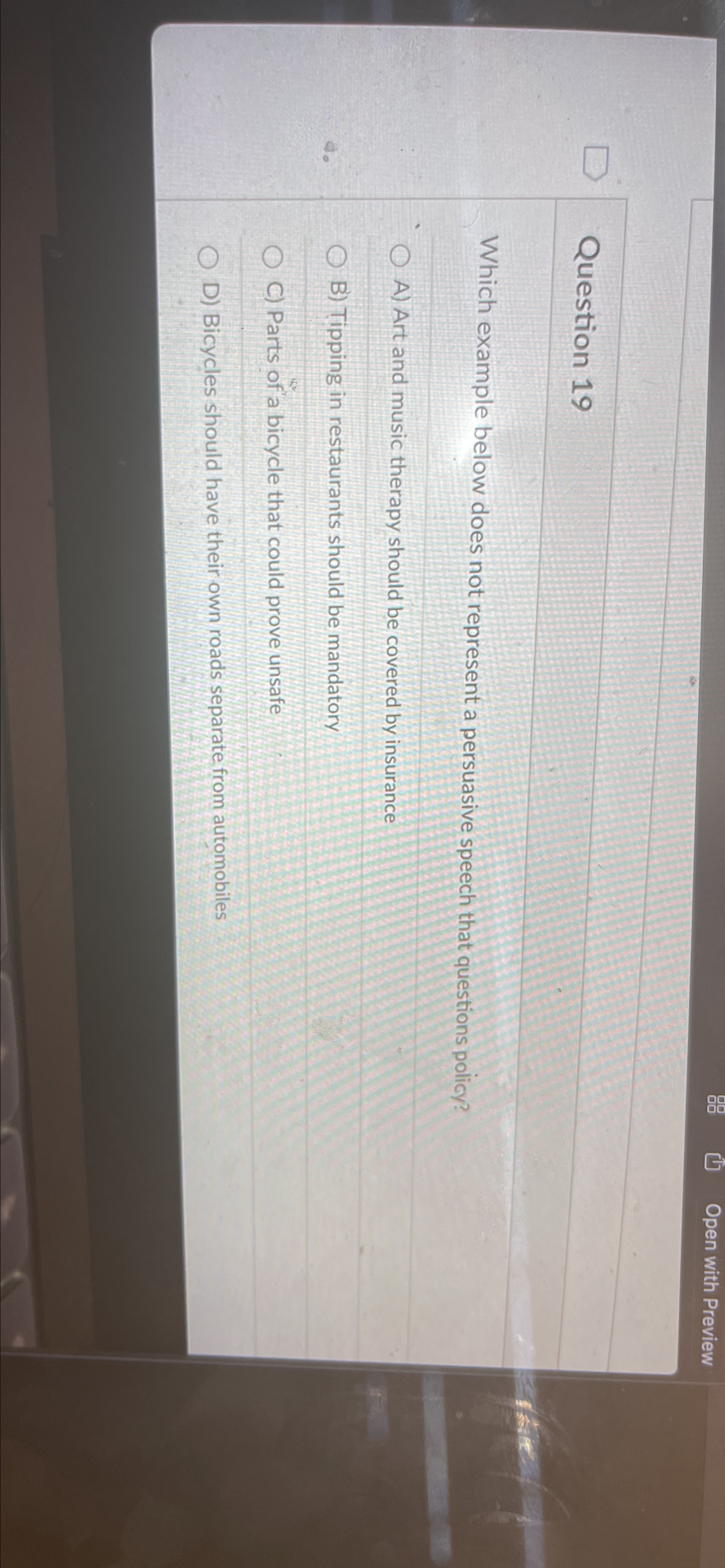  Open with Preview Question 19 Which example below does not represent