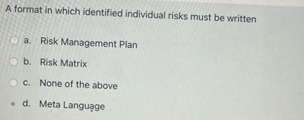  A format in which identified individual risks must be written a.