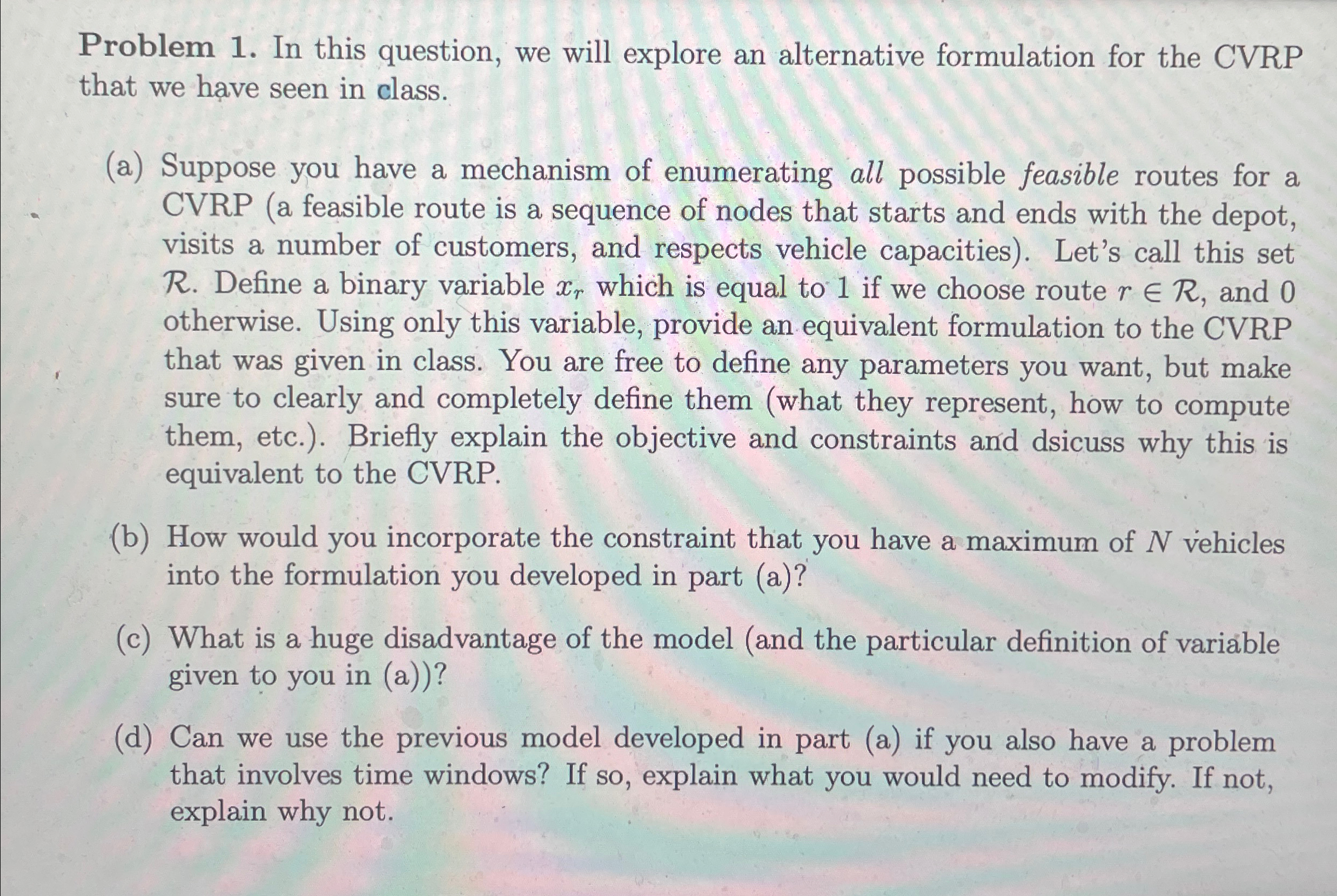  Problem 1. In this question, we will explore an alternative formulation