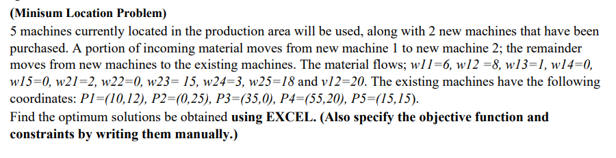  USE EXCEL. (Also specify the objective function and constraints by writing
