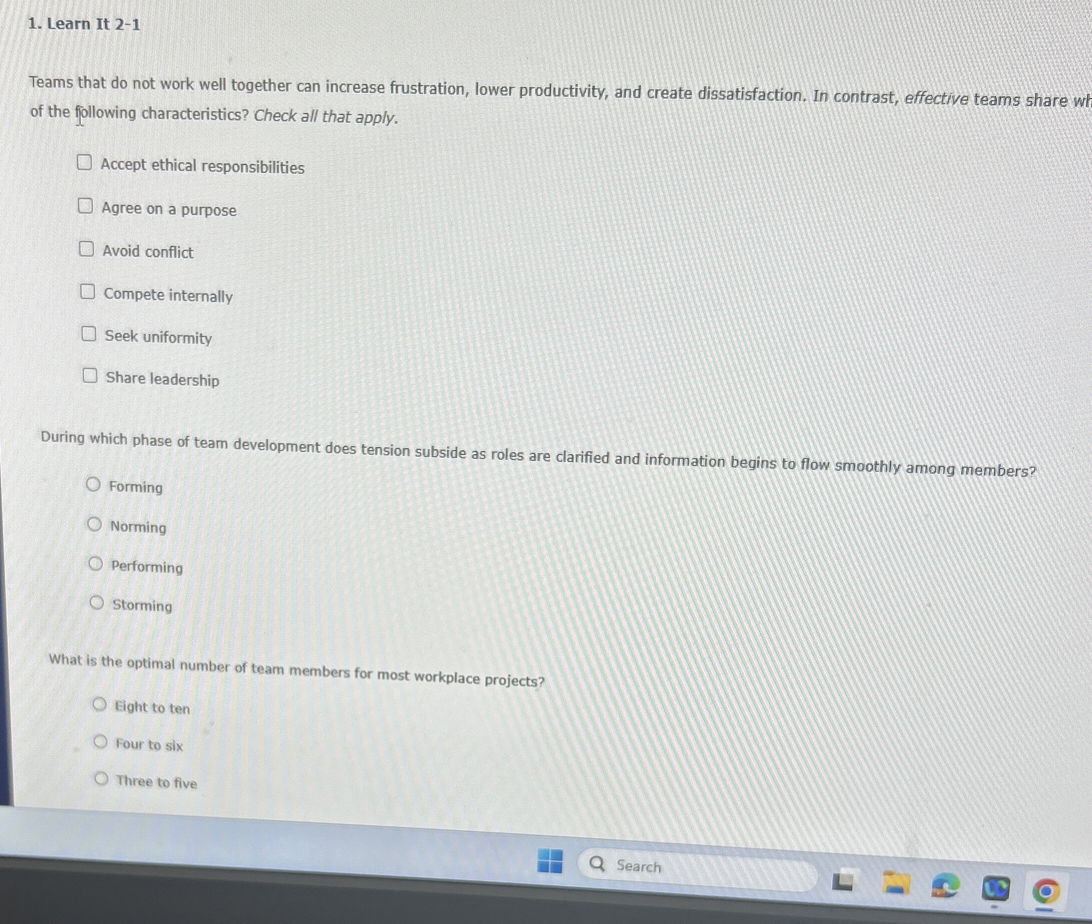  Learn It 2-1 Teams that do not work well together can