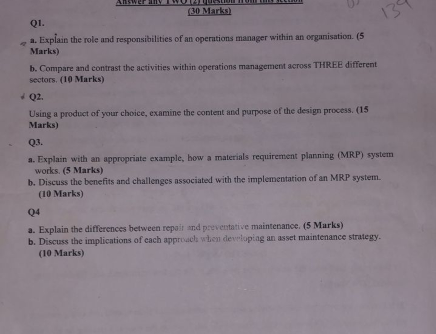  Q1. a. Explain the role and responsibilities of an operations manager