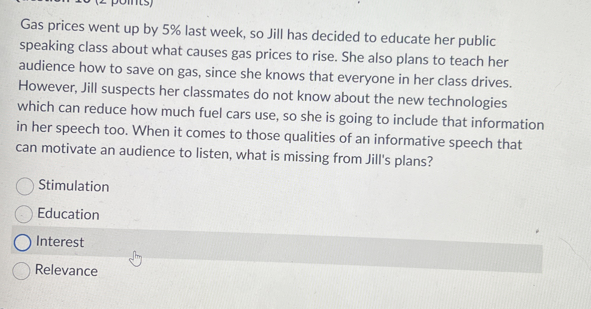  Question 10(2 points) fras prices went up by 5% last week,