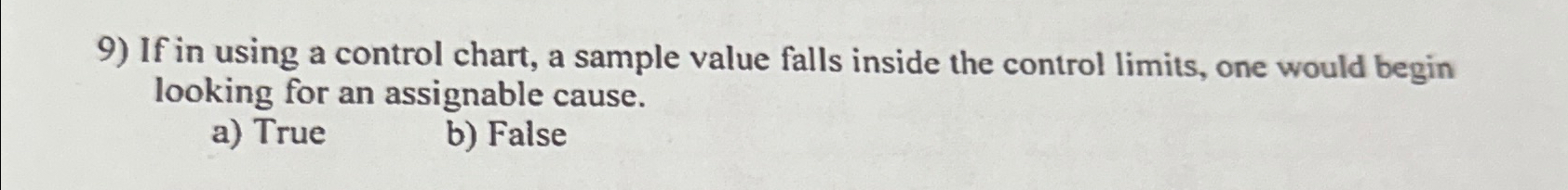  If in using a control chart, a sample value falls inside