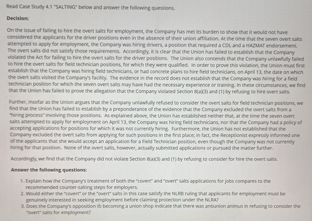  Read Case Study 4.1 "SALTING" below and answer the following questions.