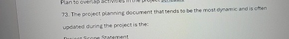  The project planning document that tends to be the most dynamic