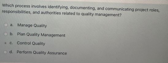  Which process involves identifying, documenting, and communicating project roles, responsibilities, and