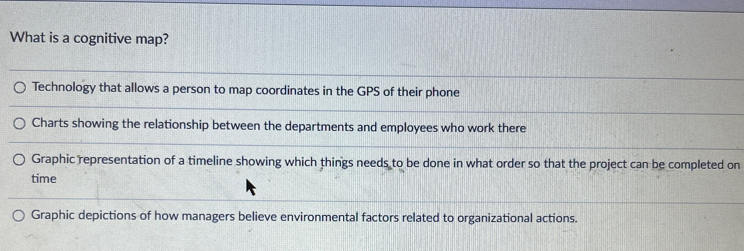  What is a cognitive map? Technology that allows a person to