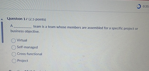  Question 1/(2.3 points) A team is a team whose members are