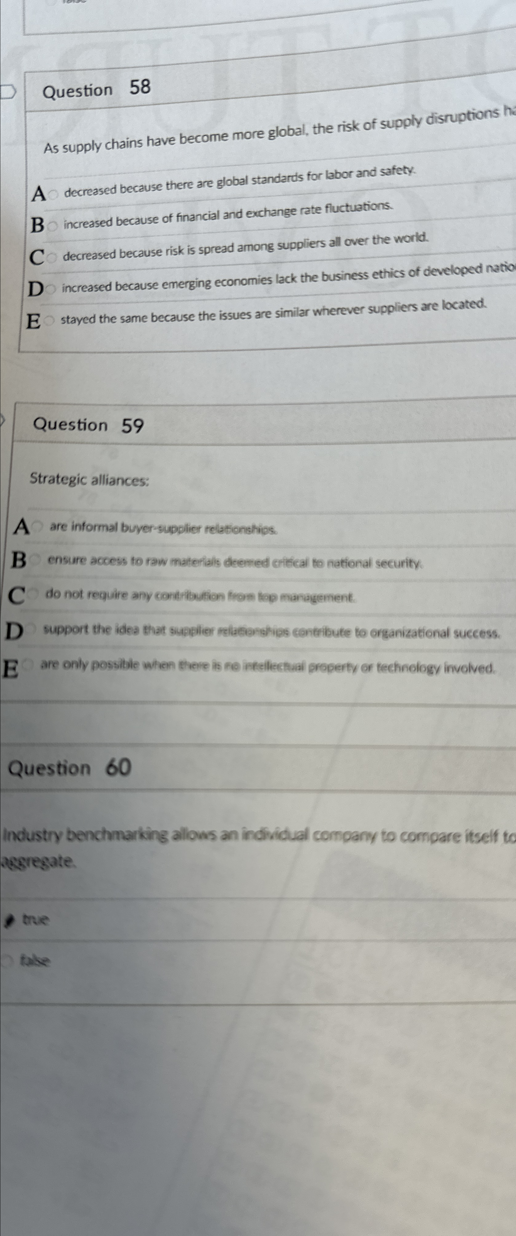  Question 58 As supply chains have become more global, the risk