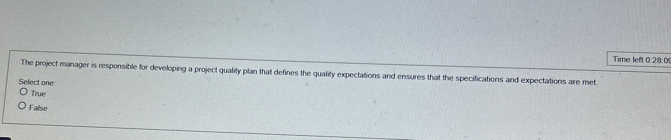  Time left 0:28.0S The project manager is responsible for developing a
