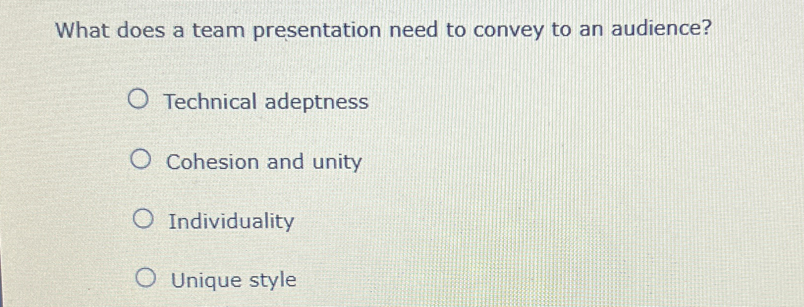  What does a team presentation need to convey to an audience?