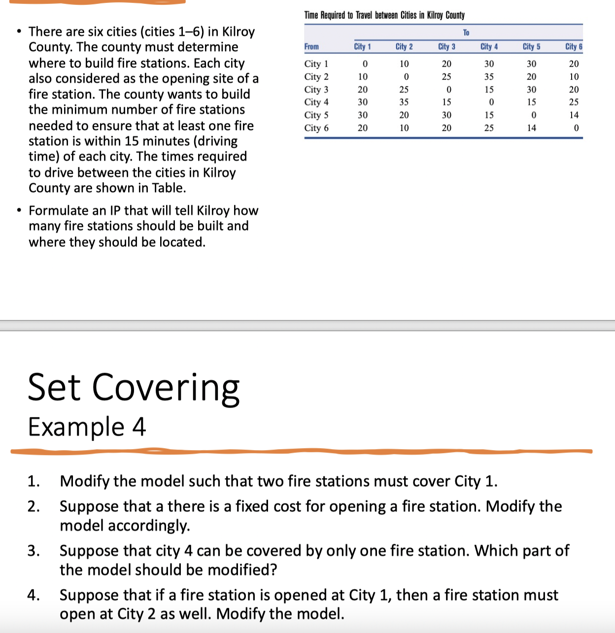  There are six cities (cities 1-6) in Kilroy County. The county