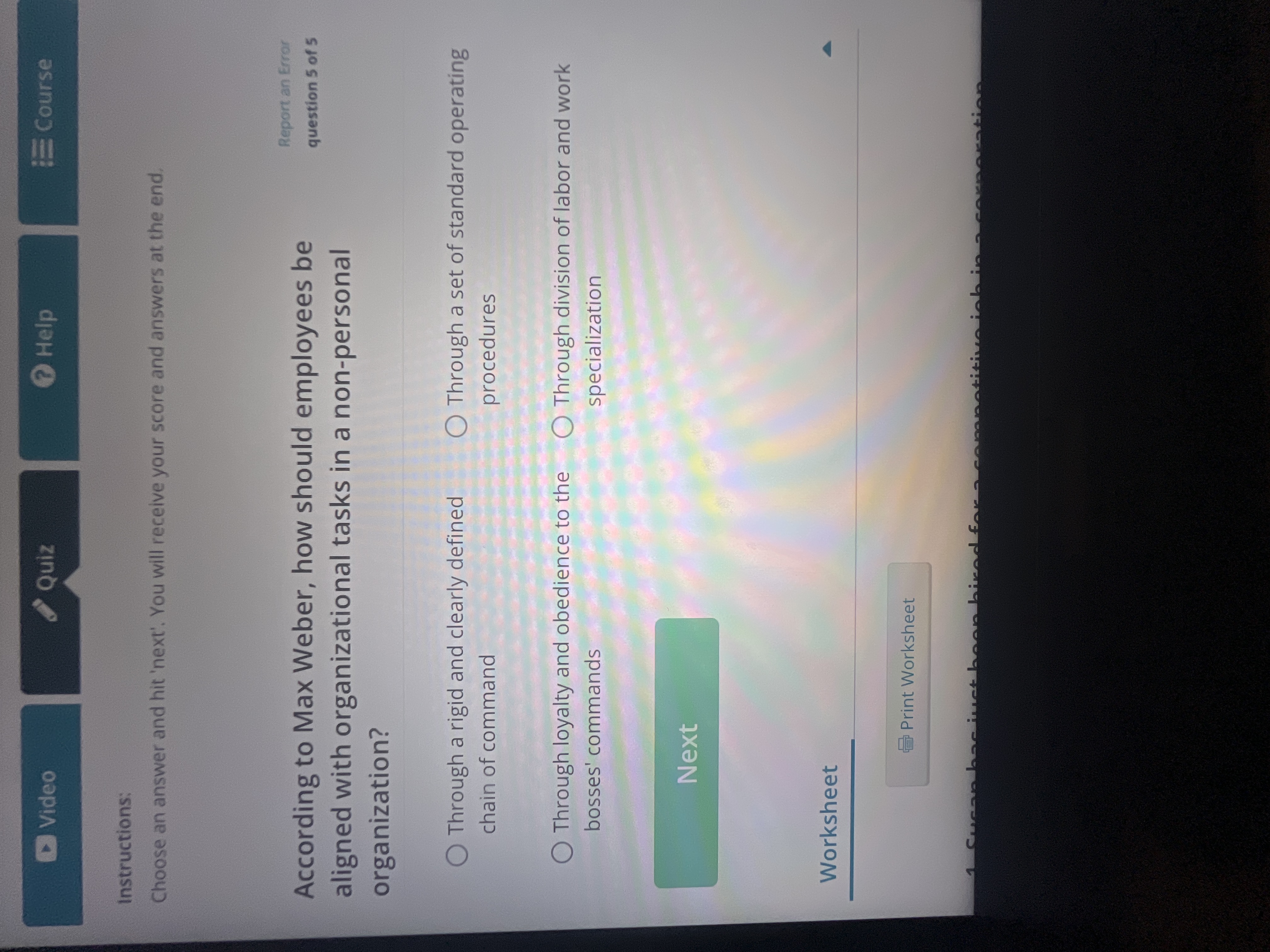  Instructions: Choose an answer and hit 'next'. You will receive your