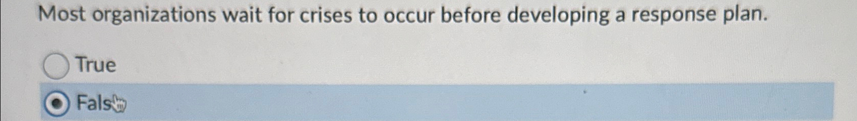  Most organizations wait for crises to occur before developing a response