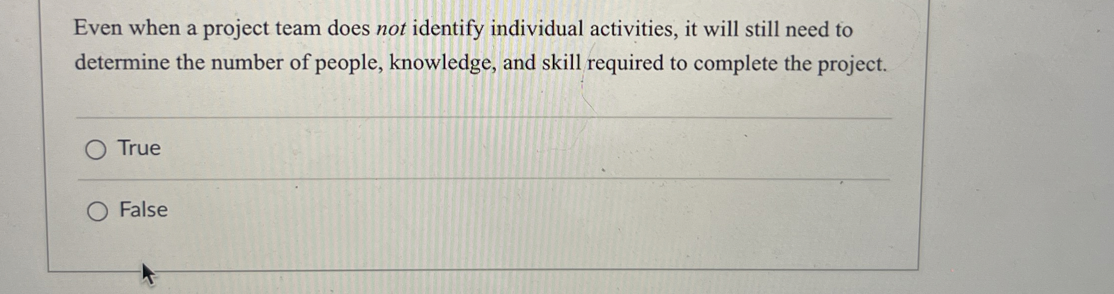  Even when a project team does not identify individual activities, it