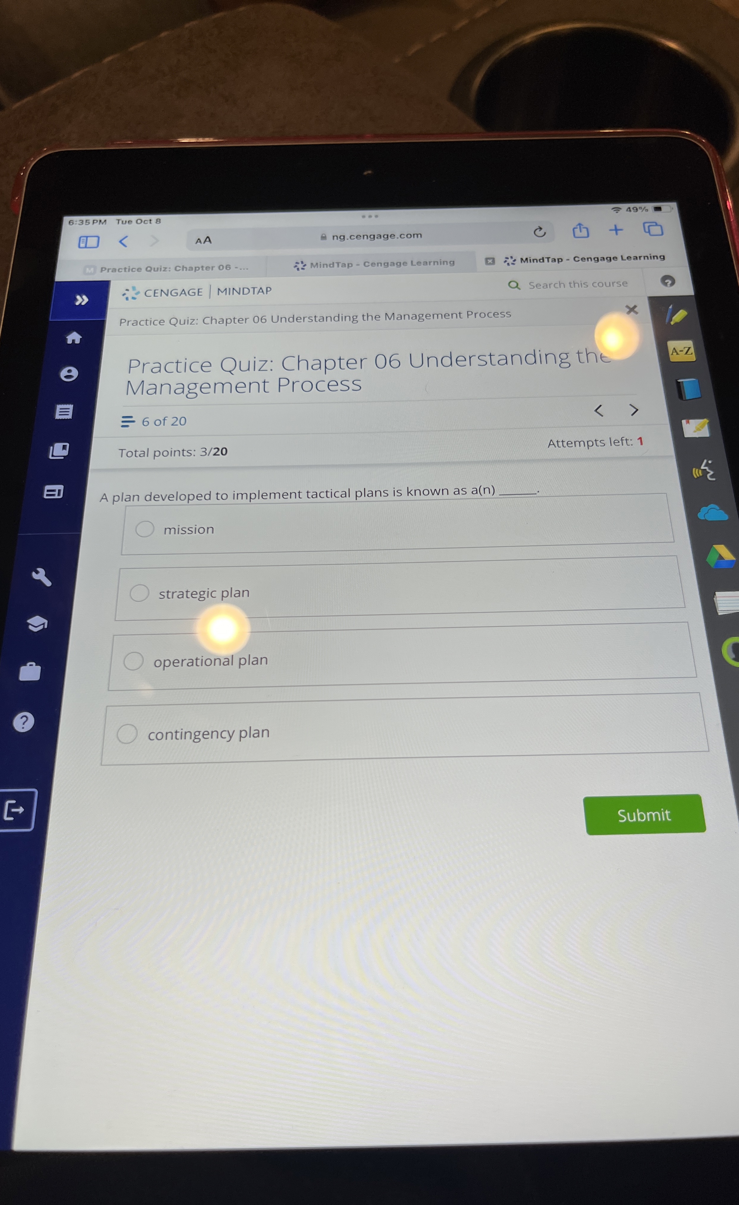  A plan developed to implement tactical plans is known as a(n)