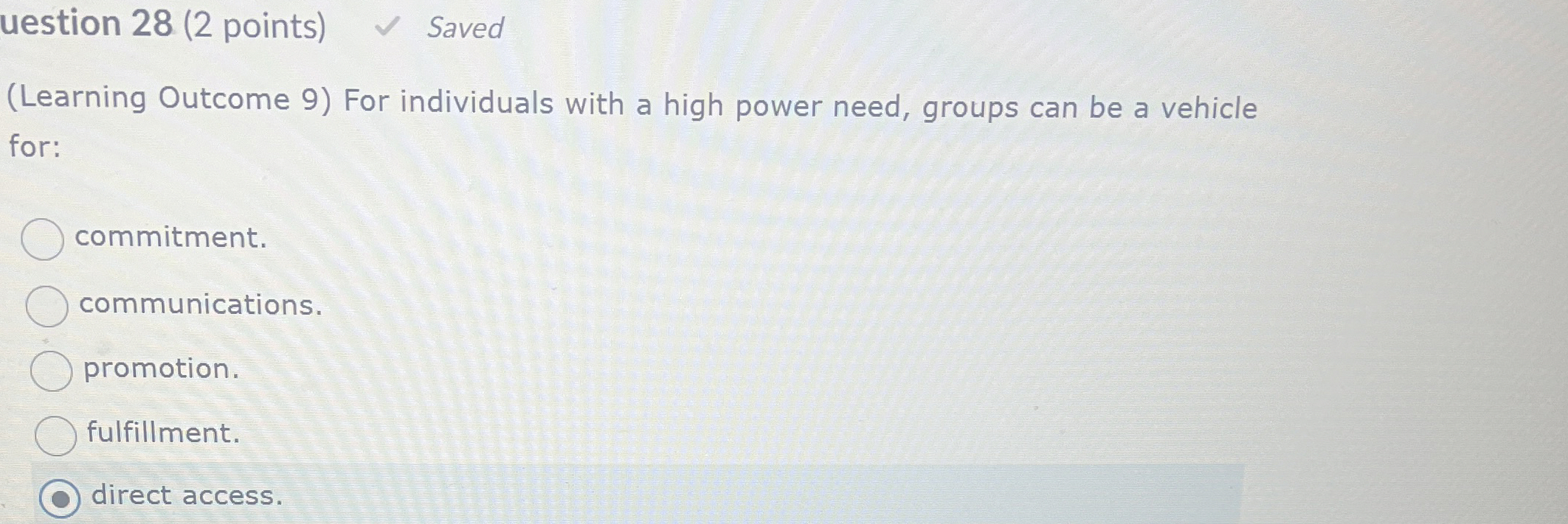 uestion 28(2 points) Saved (Learning Outcome 9) For individuals with a
