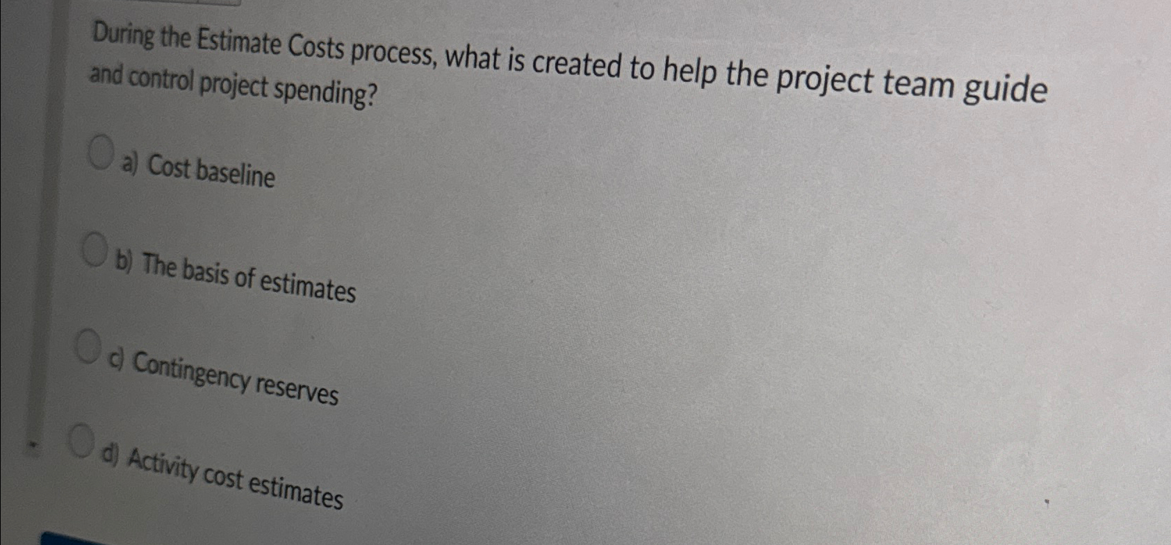  During the Estimate Costs process, what is created to help the