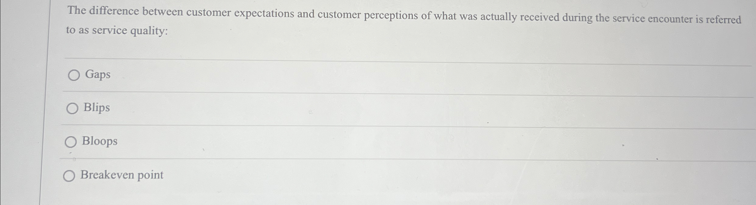  The difference between customer expectations and customer perceptions of what was