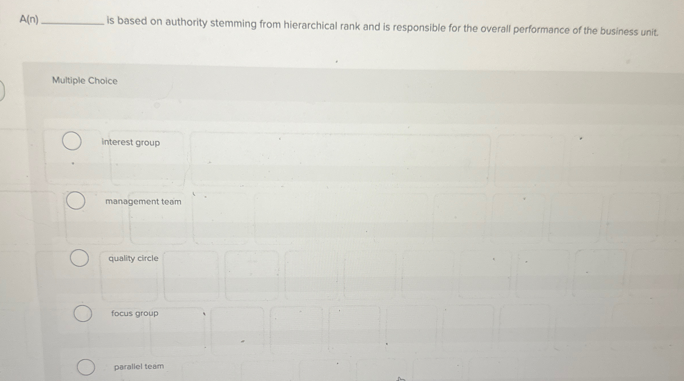  A(n) is based on authority stemming from hierarchical rank and is