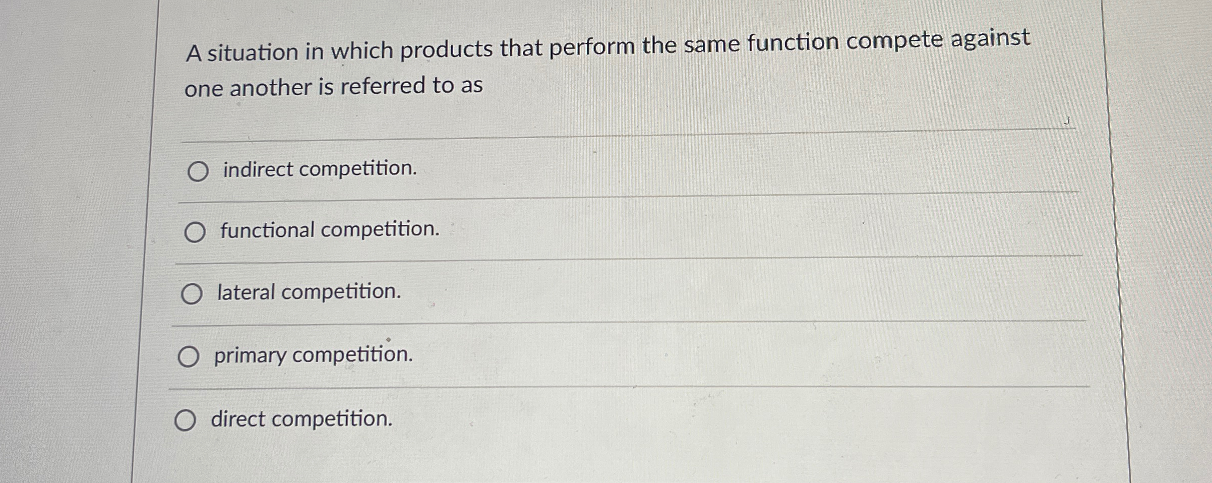  A situation in which products that perform the same function compete