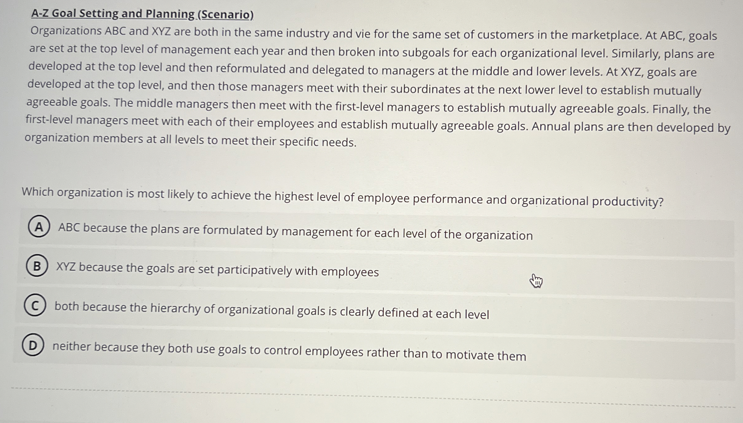  A-Z Goal Setting and Planning (Scenario) Organizations ABC and xYZ are
