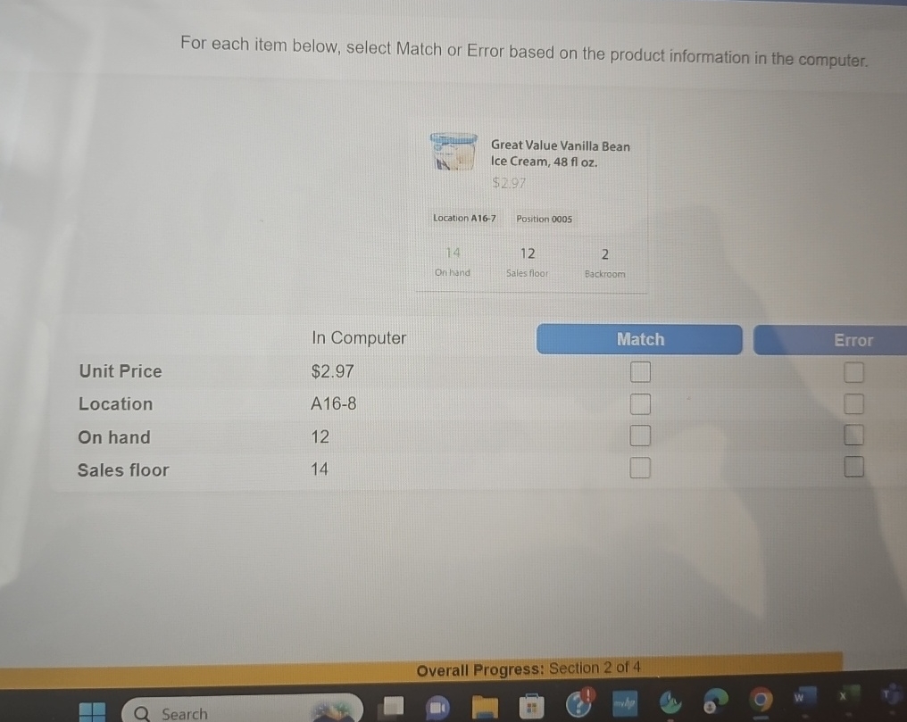  For each item below, select Match or Error based on the