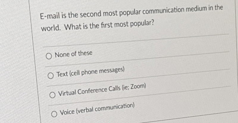  E-mail is the second most popular communication medium in the world.