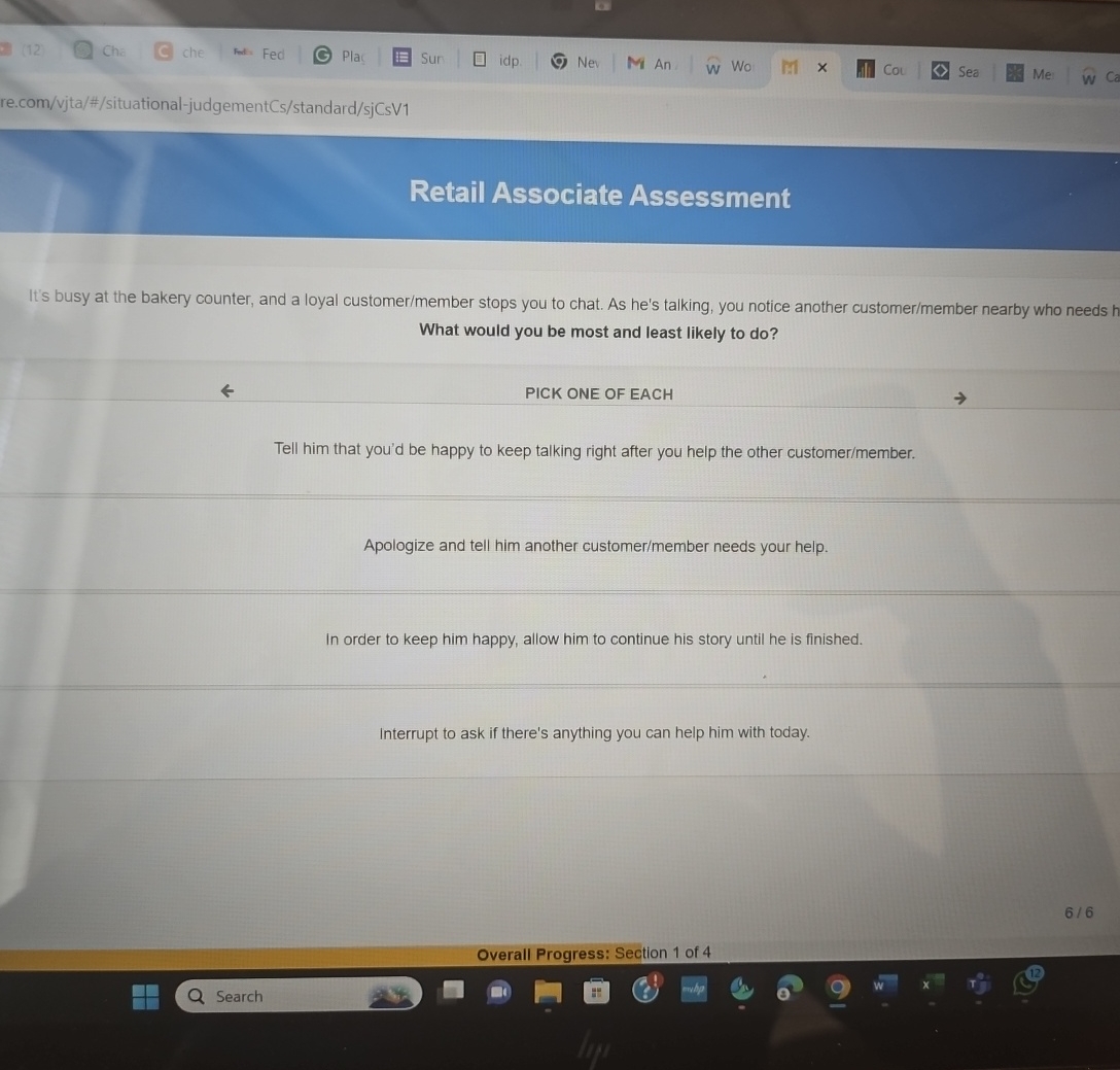  re.com/vjta/#/situational-judgementCs/standard/sjCsV1 Retail Associate Assessment It's busy at the bakery counter, and