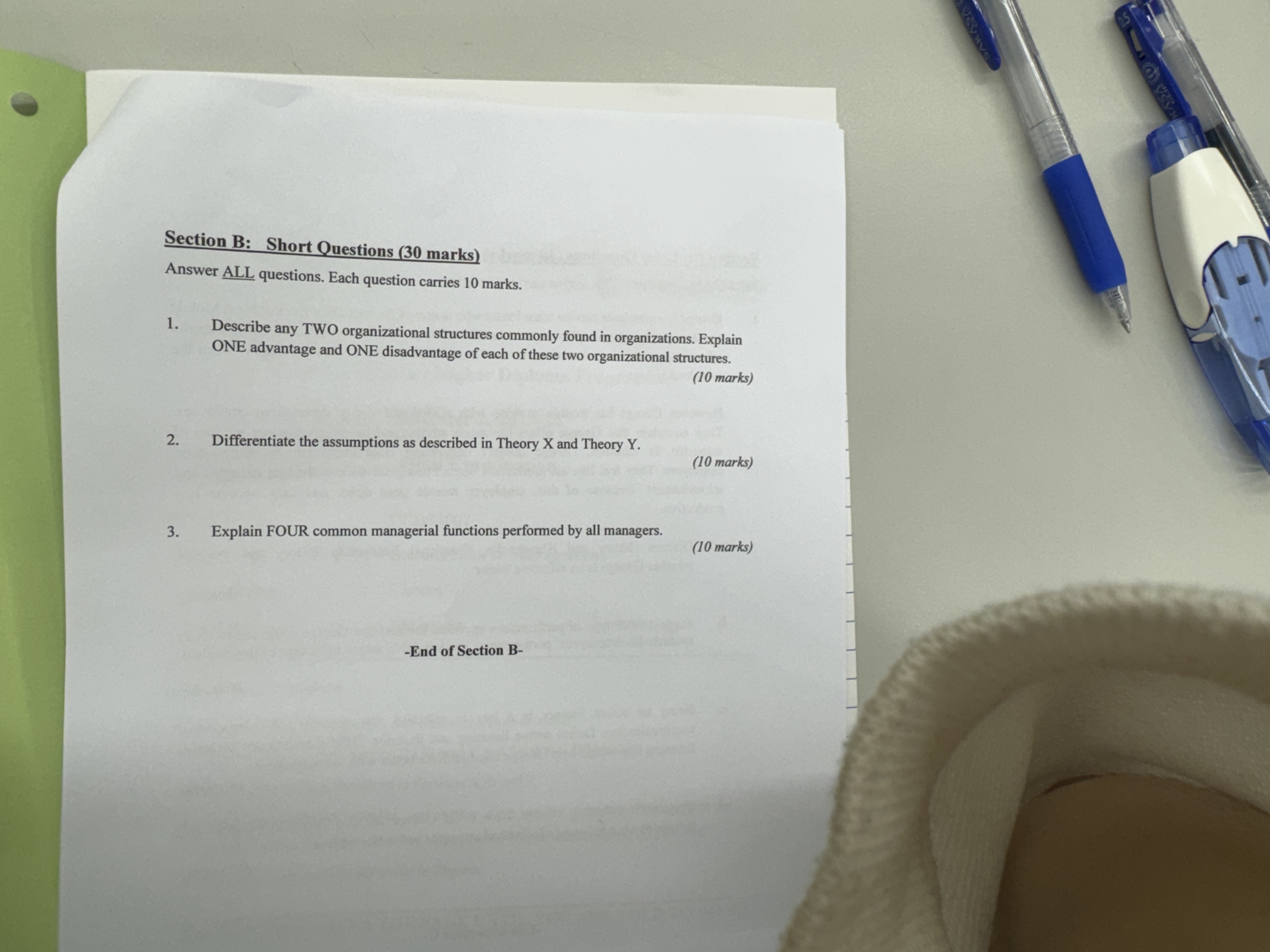  Section B: Short Questions (30 marks) Answer ALL questions. Each question