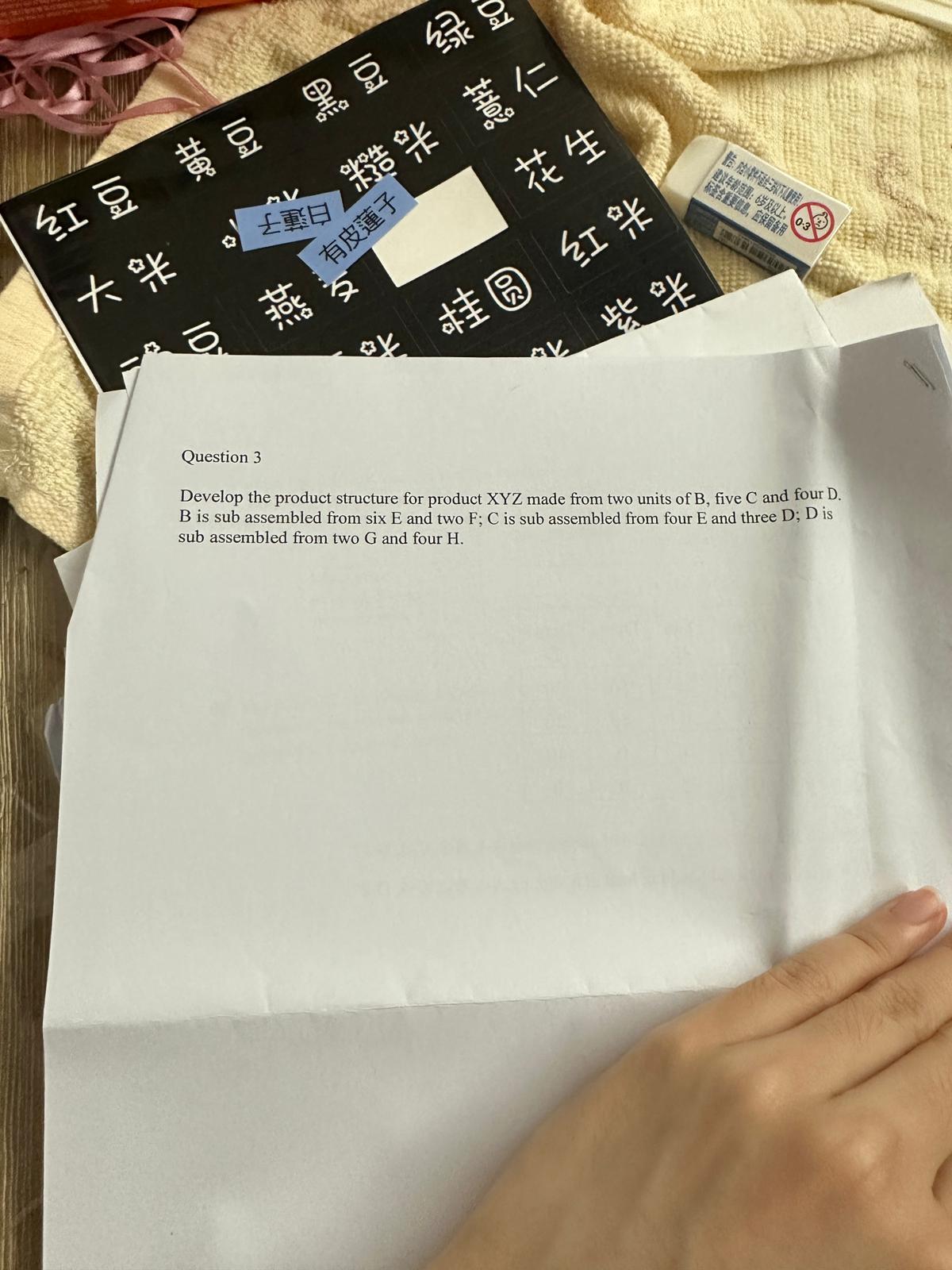  Question 3 Develop the product structure for product XYZ made from