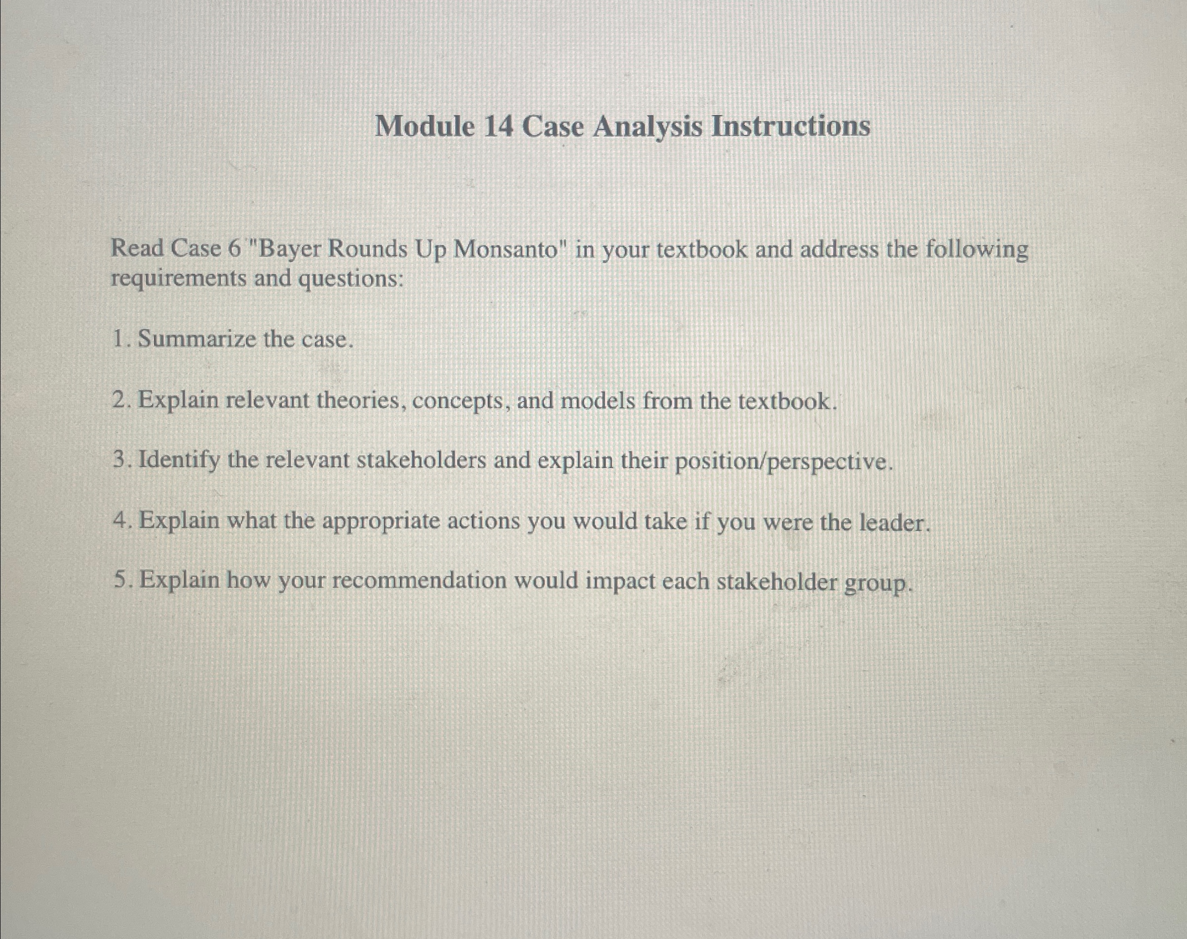  Module 14 Case Analysis Instructions Read Case 6 "Bayer Rounds Up