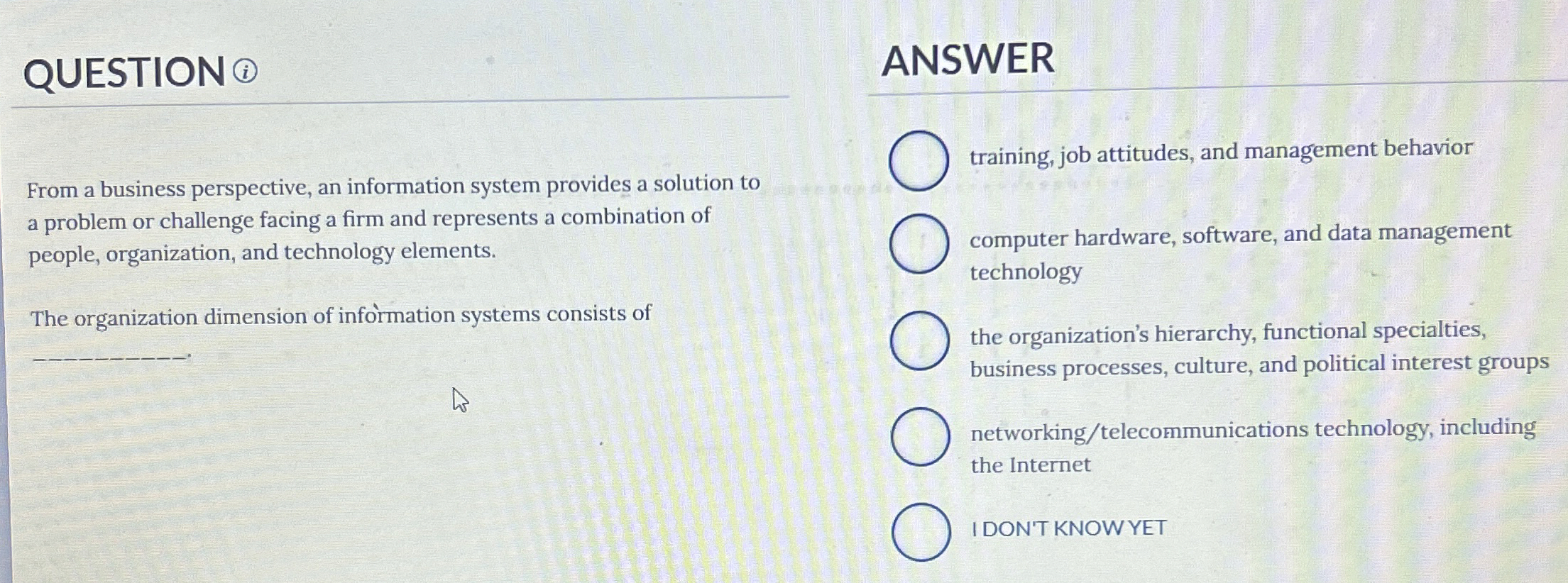  QUESTION (i) ANSWER From a business perspective, an information system provides