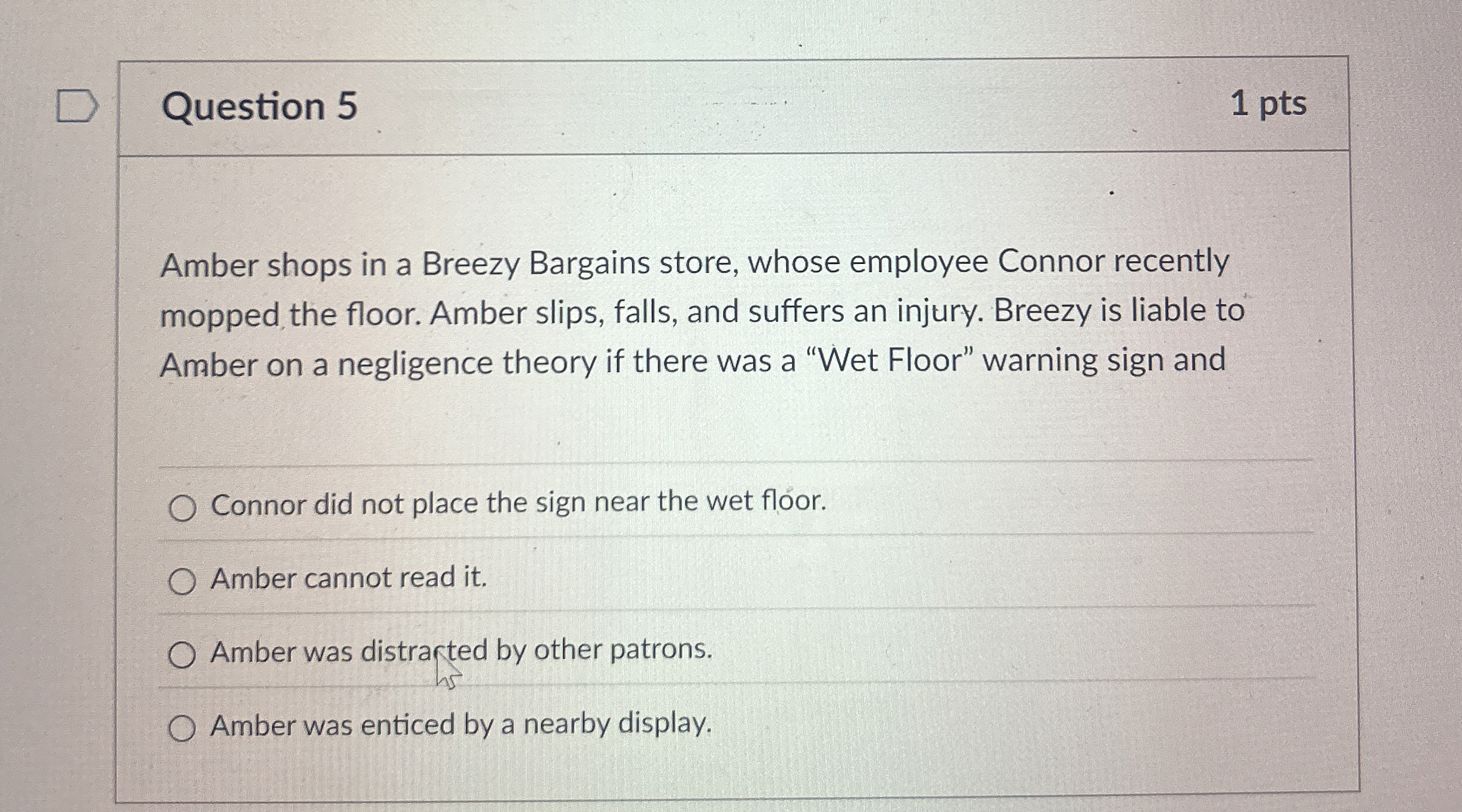  Question 5 Amber shops in a Breezy Bargains store, whose employee
