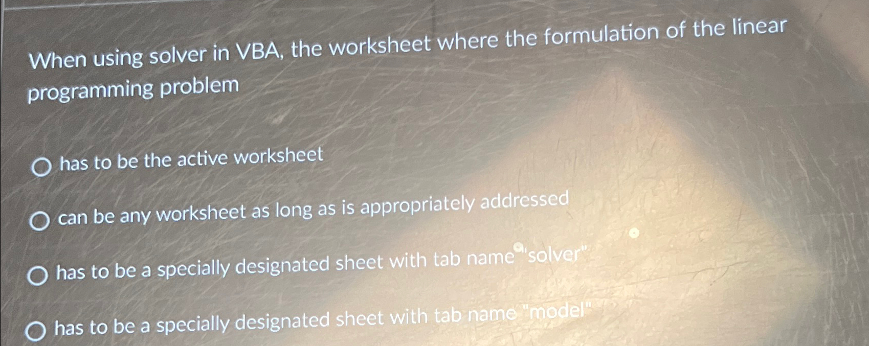  When using solver in VBA, the worksheet where the formulation of