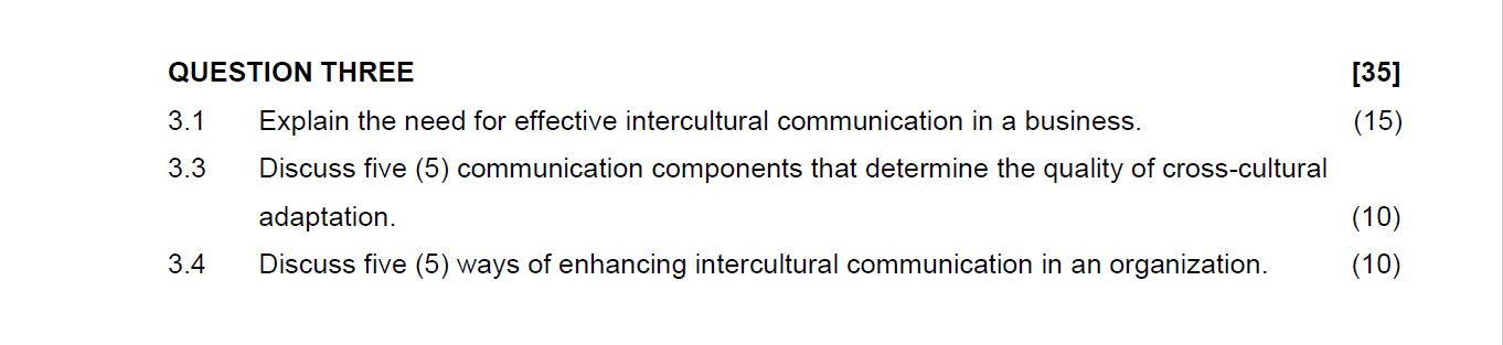  QUESTION THREE 3.1 Explain the need for effective intercultural communication in