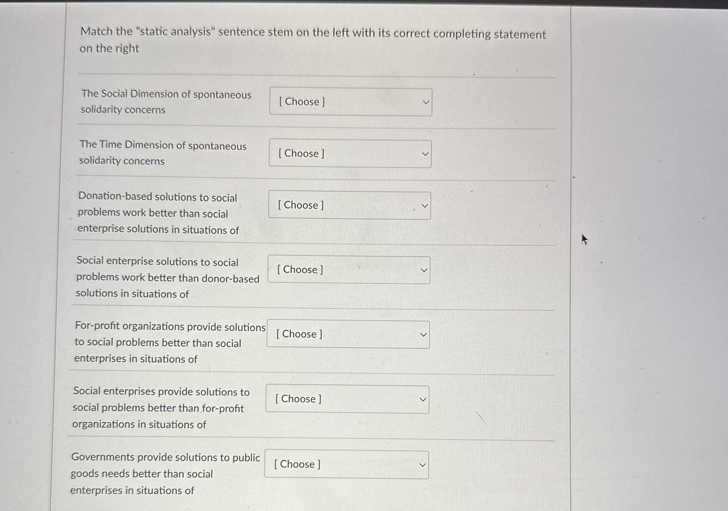  Match the "static analysis" sentence stem on the left with its