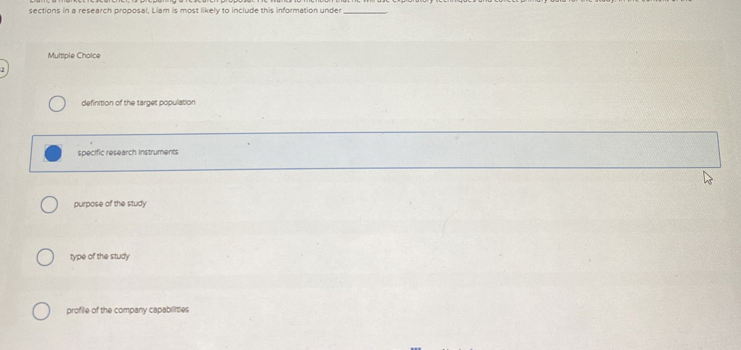  sections in a research proposal, Liam is most likely to include