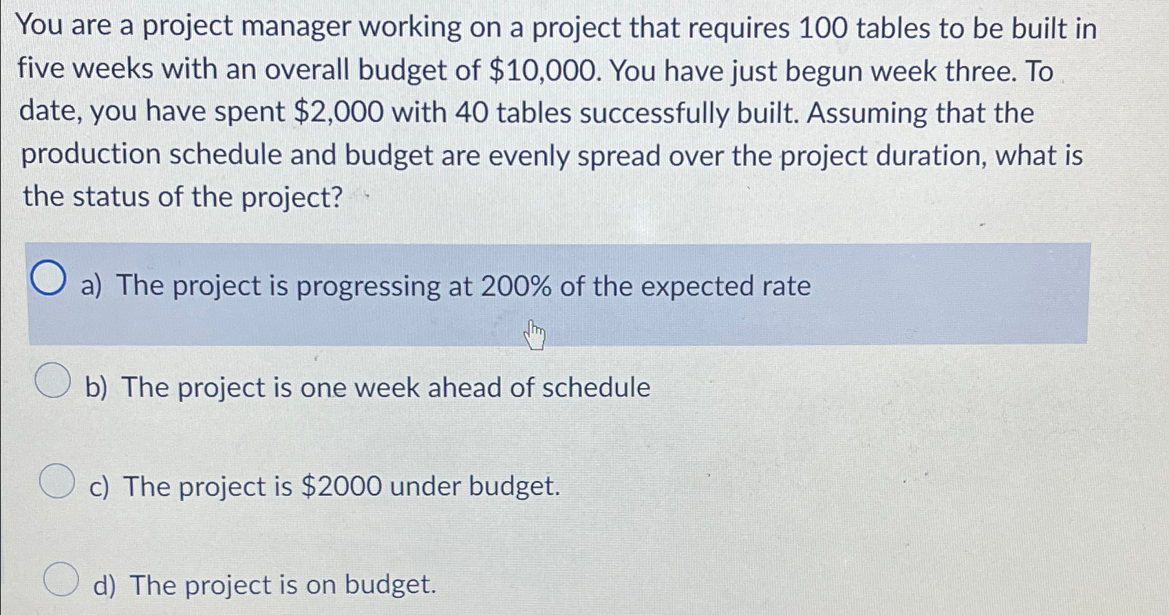  You are a project manager working on a project that requires