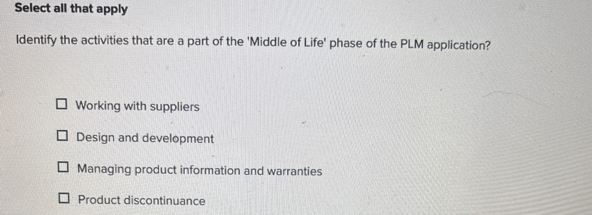 Select all that apply Identify the activities that are a part