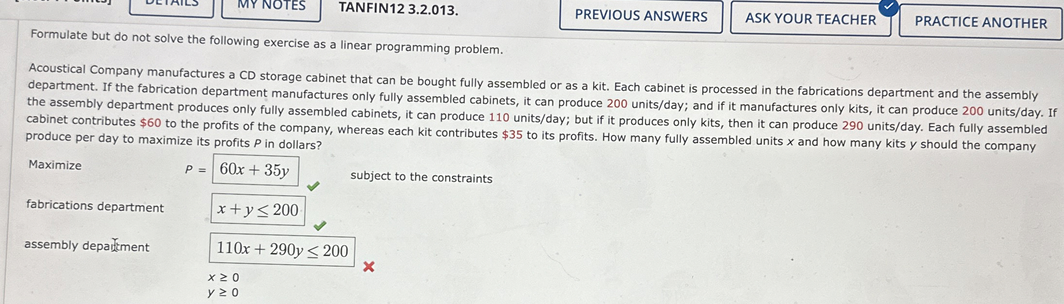  Formulate but do not solve the following exercise as a linear