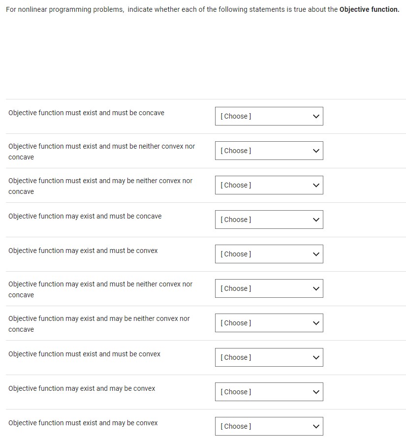  For nonlinear programming problems, indicate whether each of the following statements