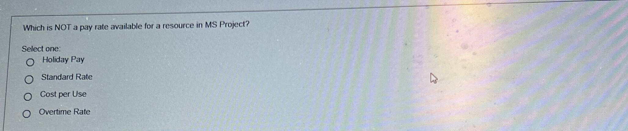  Which is NOT a pay rate available for a resource in