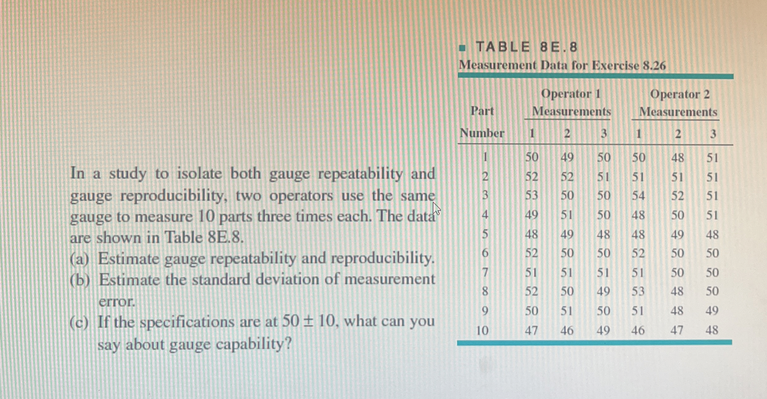  In a study to isolate both gauge repeatability and gauge reproducibility,