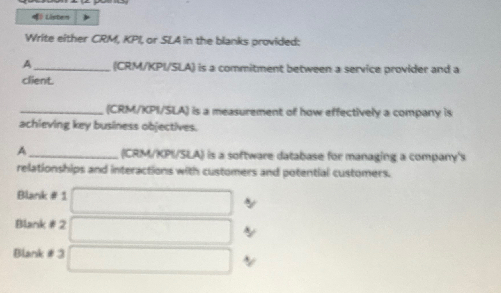  Uhaten Write either CRM, KPL, or SUA in the blanks provided: